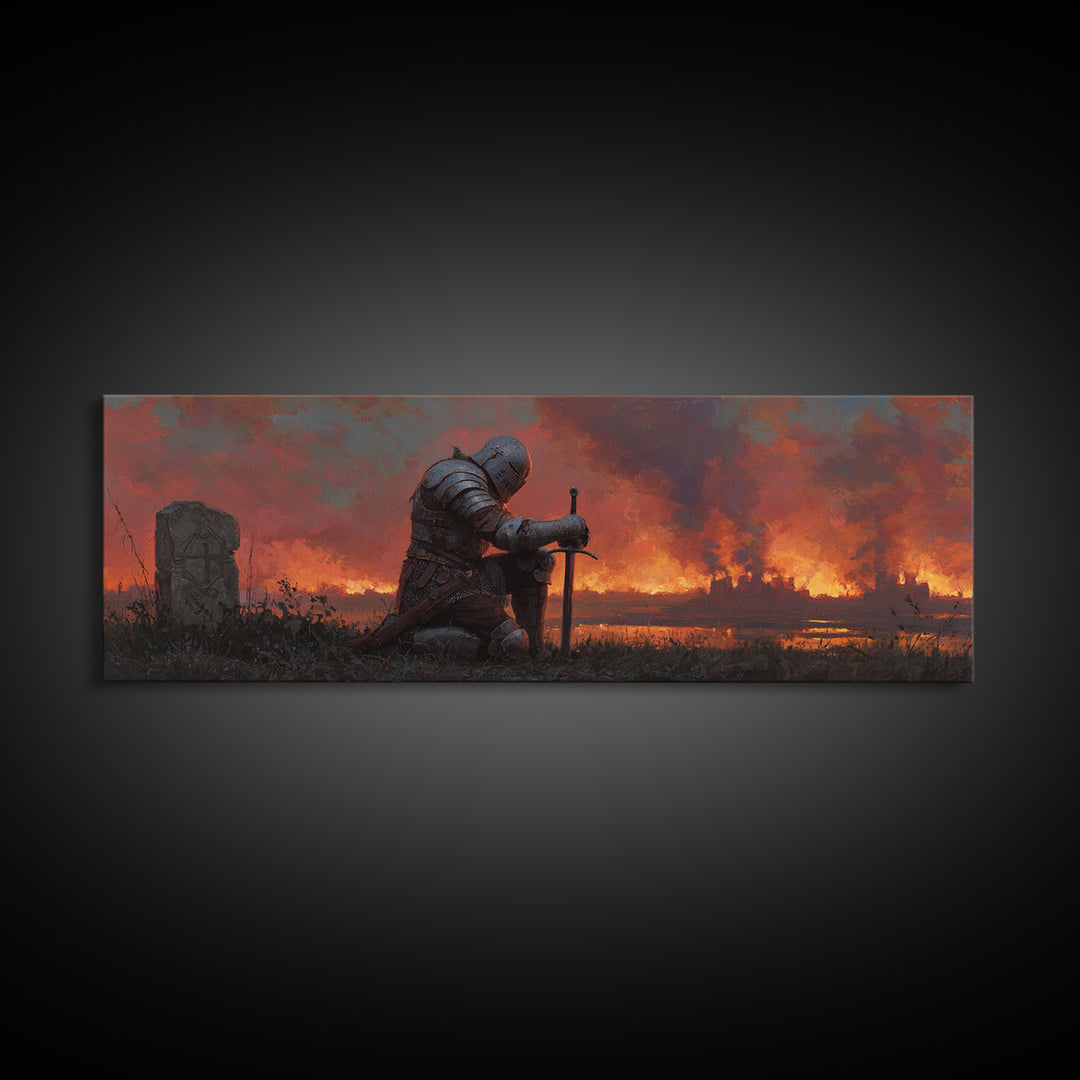 Desert Caravan Knights Riding Horses In Sandstorm Oil Painting Wall Art Large Framed Canvas Print