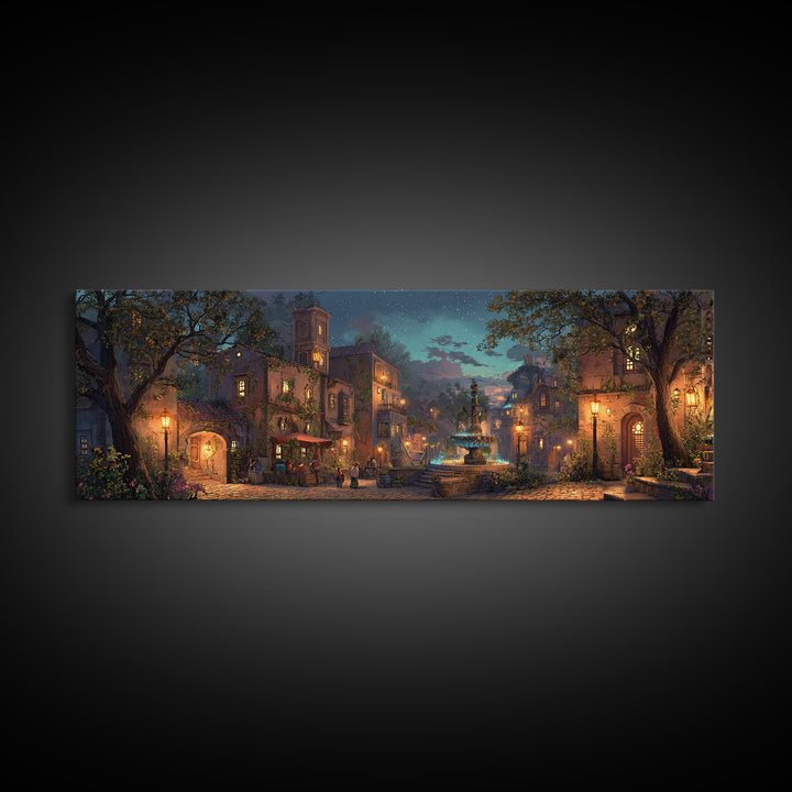 Mystical Wizard Summoning Portal Among Ancient Ruins Wall Art Framed Canvas Print For Fantasy Decor