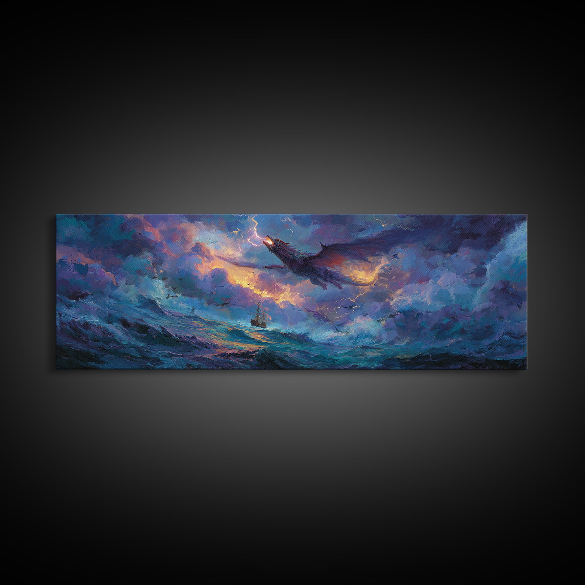 Dynamic Canvas Print Of Knight Battling Fire Breathing Dragon In Fiery Red Epic Scene Fantasy Wall Art For Home Office And Game Room With Intense Atmosphere