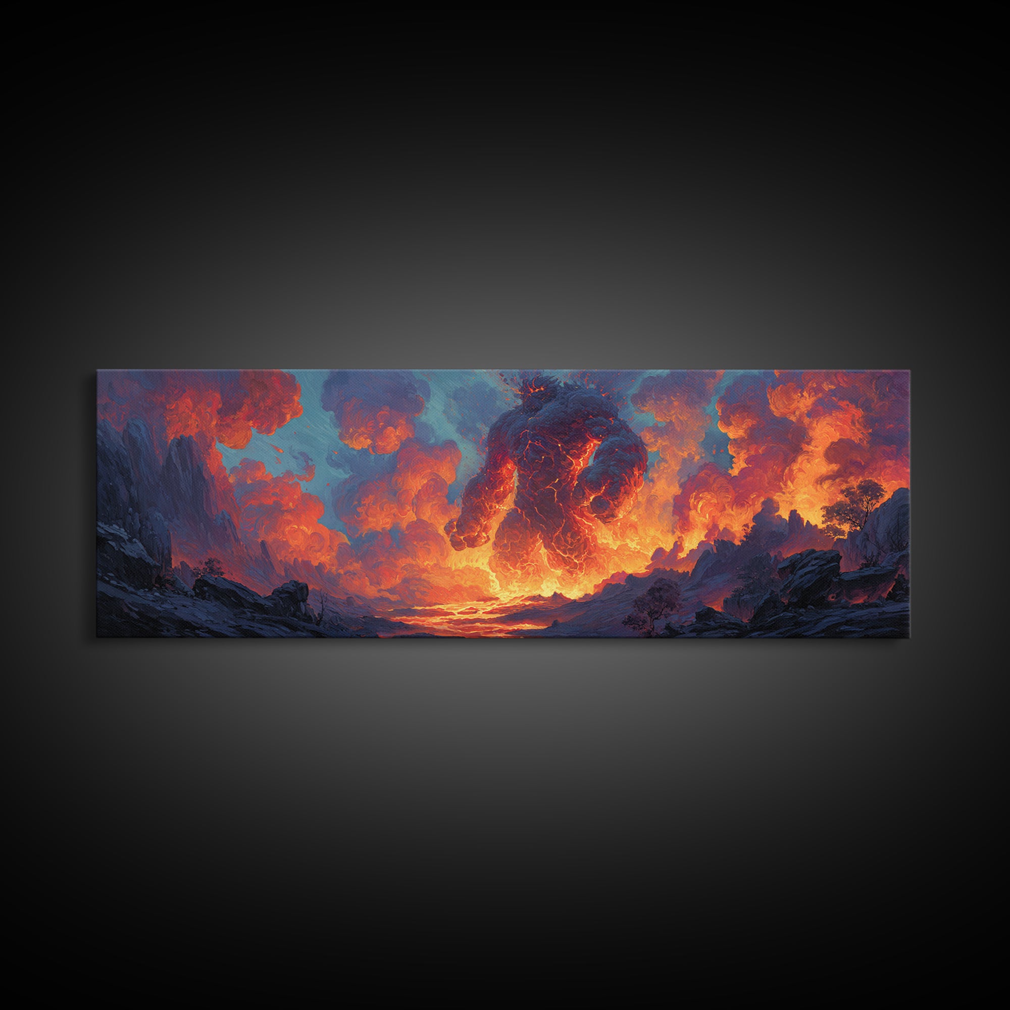 Medieval Fantasy Scene With Warrior And Dragon On Castle Overlooking Misty Mountains Sunset Large Canvas Print Wall Art