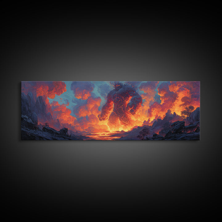 Medieval Fantasy Scene With Warrior And Dragon On Castle Overlooking Misty Mountains Sunset Large Canvas Print Wall Art