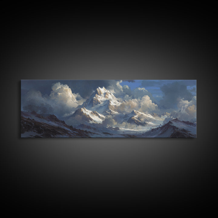 Imposing Snowy Mountain Landscape Oil Painting Wall Art Stunning Nature Scene Large Canvas Print For Wall Decor