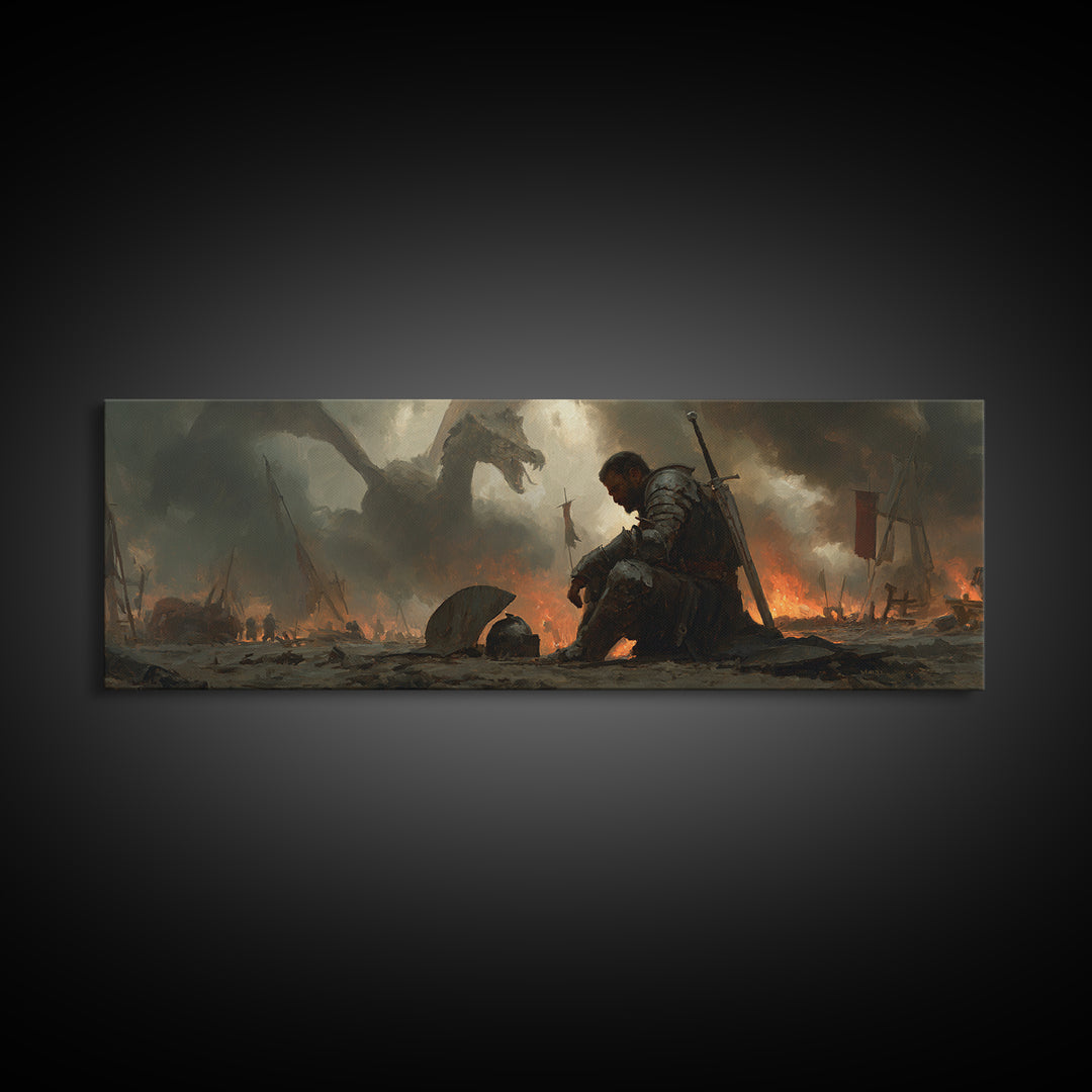 Knights Battle Scene Classic Medieval Warrior Oil Painting Framed Canvas Print Historical Art Wall Decor