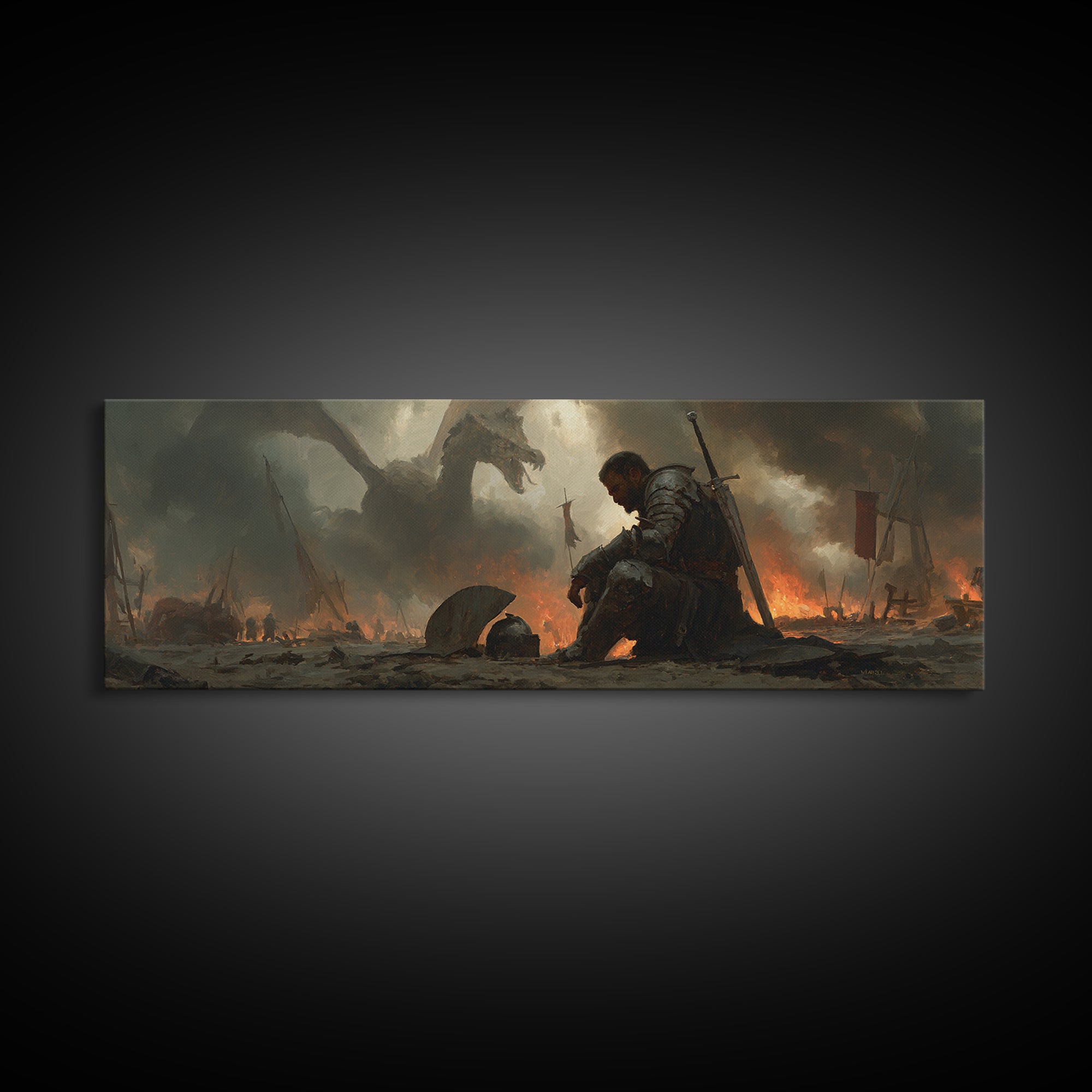Knights Battle Scene Classic Medieval Warrior Oil Painting Framed Canvas Print Historical Art Wall Decor