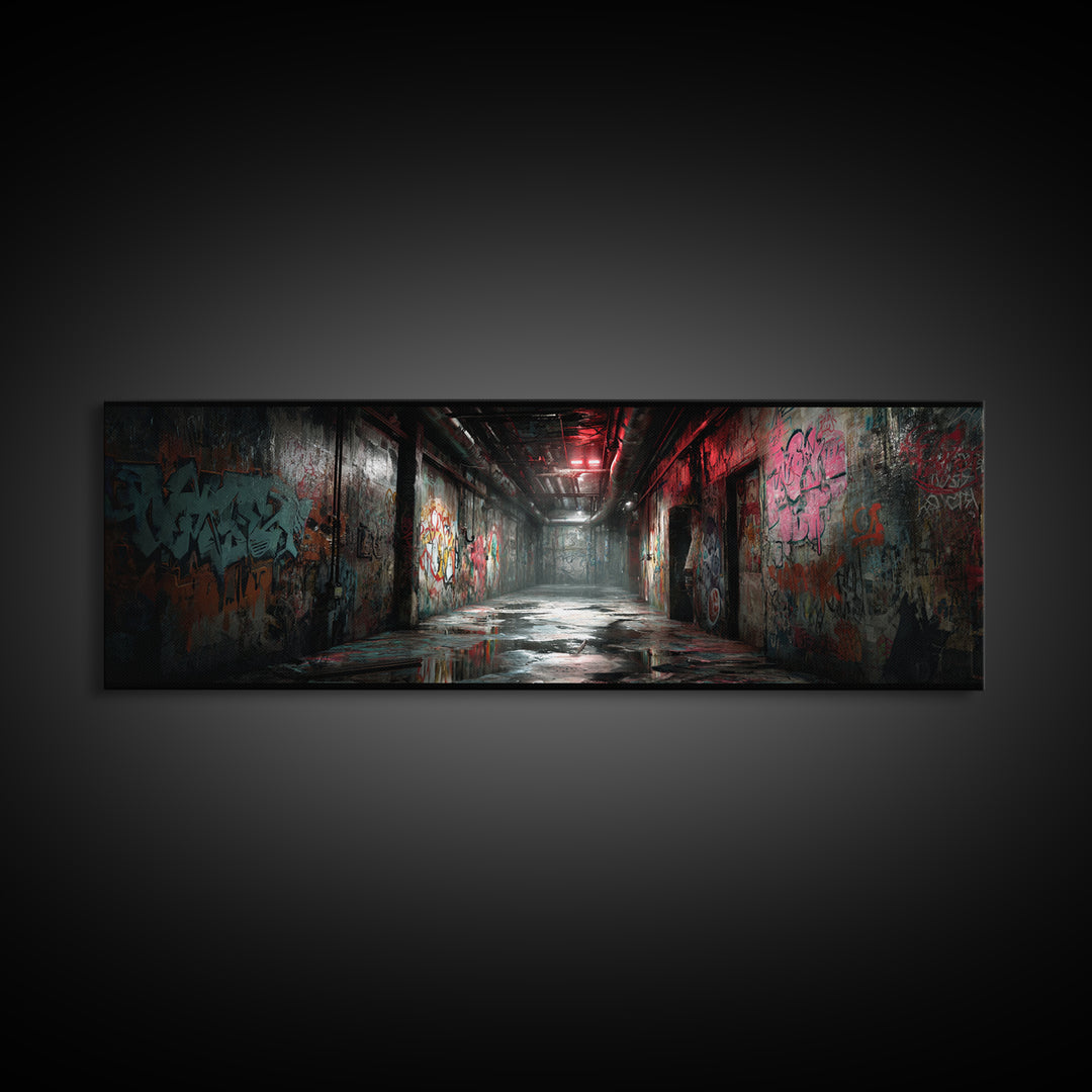 Urban Graffiti Alleyway Street Art Scene Moody Wall Art For Office Or Man Cave Decor Framed Canvas Print
