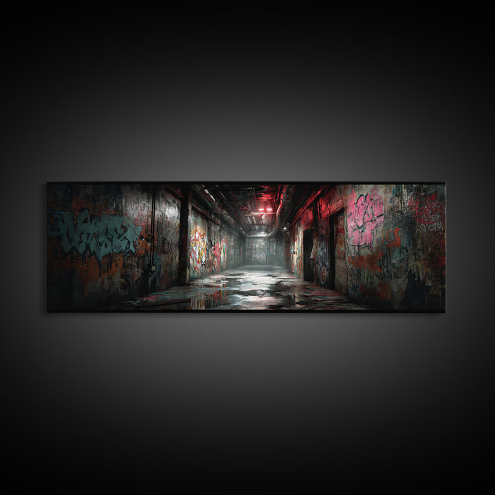 Urban Graffiti Alleyway Street Art Scene Moody Wall Art For Office Or Man Cave Decor Framed Canvas Print