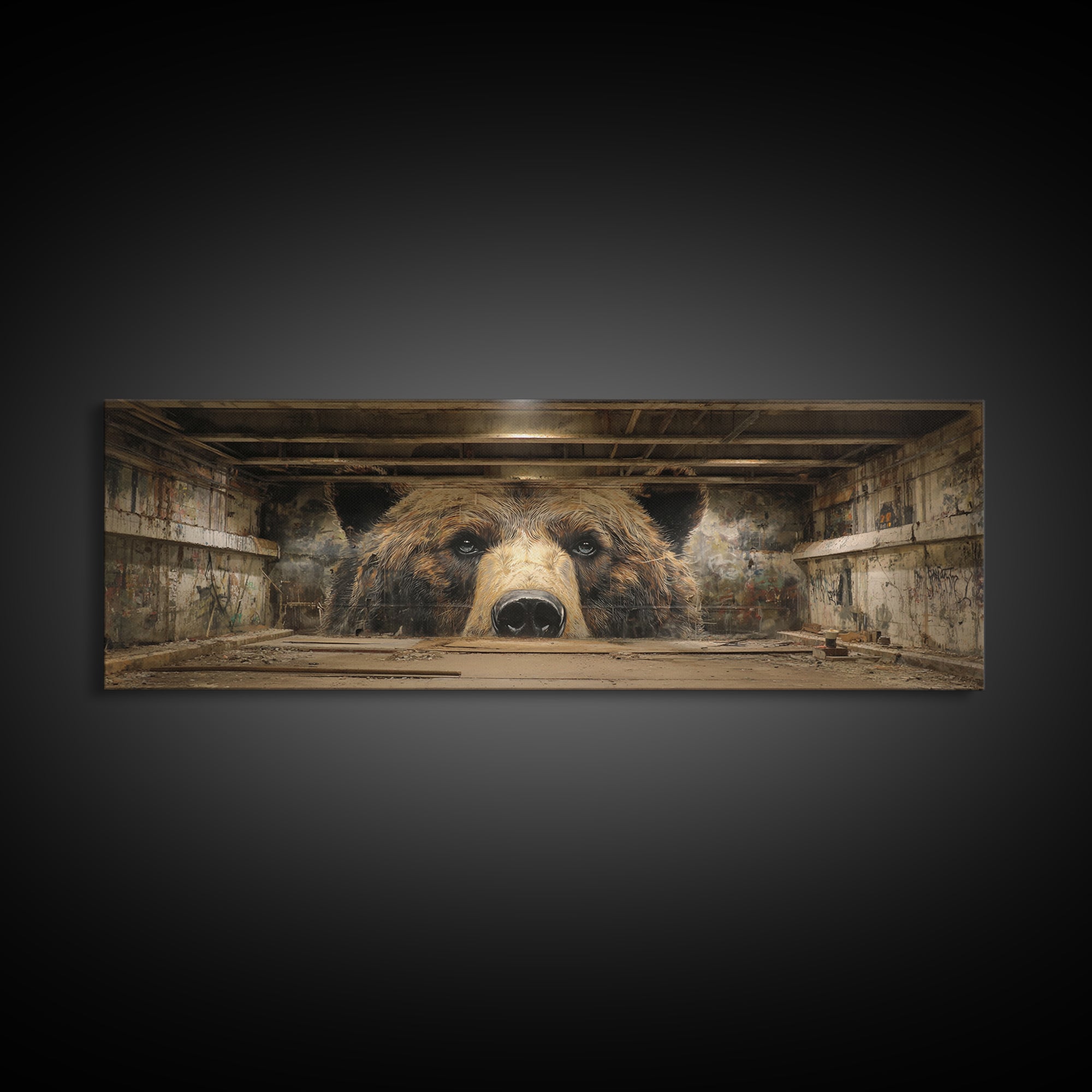Realistic Bear Mural In Urban Setting Large Wall Art Framed Canvas Print For Man Cave Decor And Wildlife Gift