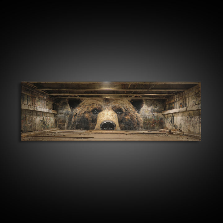 Realistic Bear Mural In Urban Setting Large Wall Art Framed Canvas Print For Man Cave Decor And Wildlife Gift
