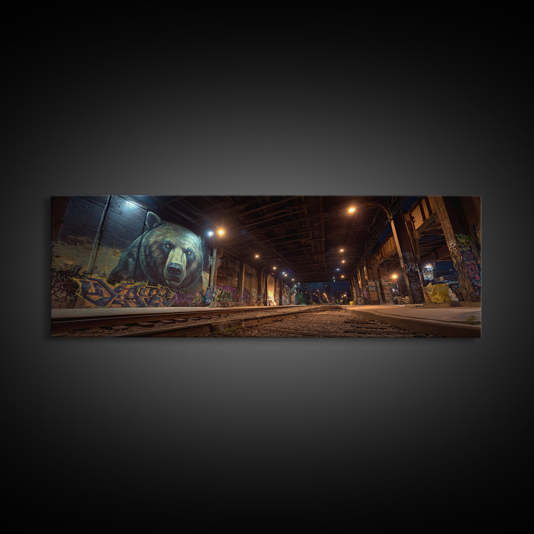 Urban Bear Mural Underpass Wall Art, Graffiti Street Art Print, Industrial Decor, Modern Office Wall Decor Canvas Gift For Him