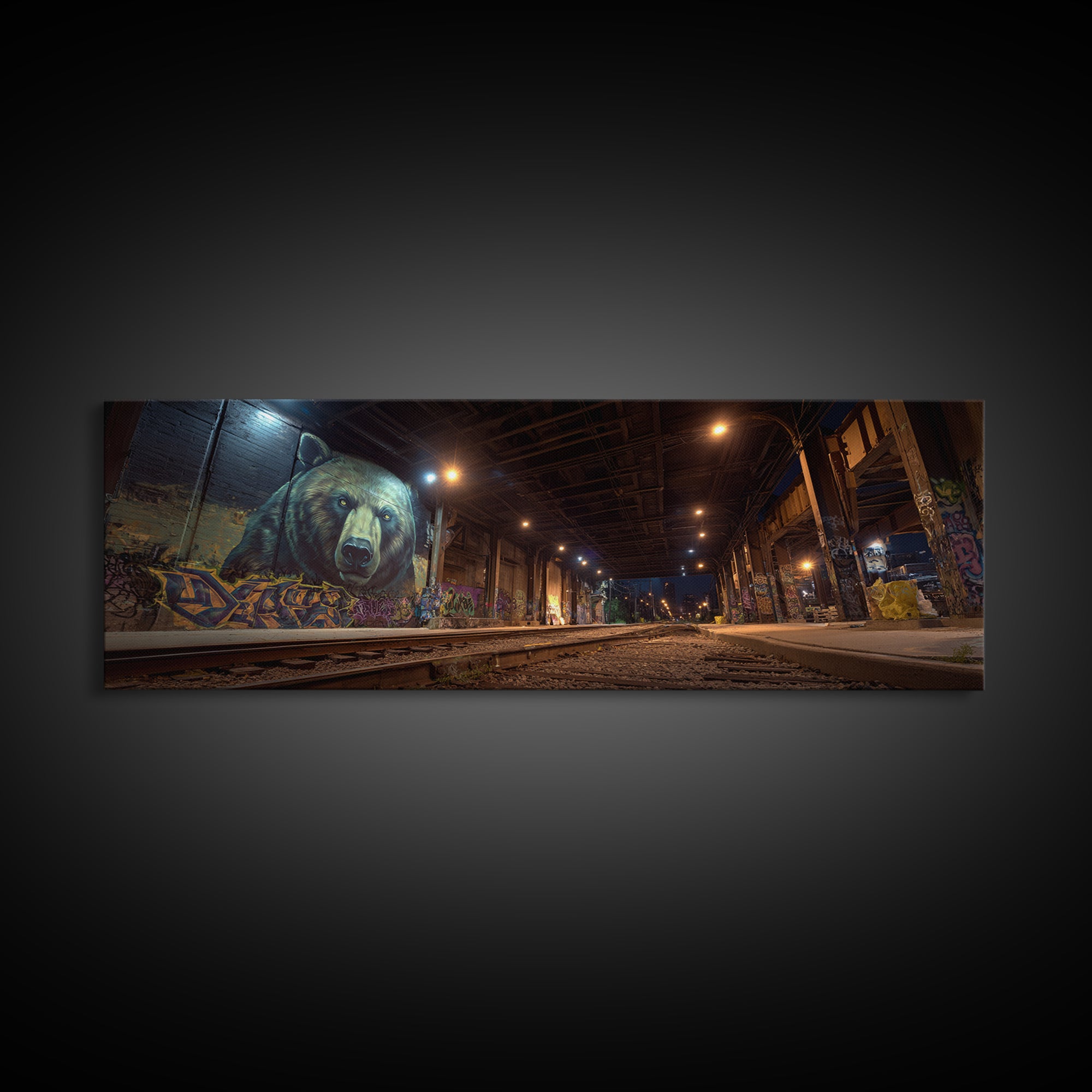 Urban Bear Mural Underpass Wall Art, Graffiti Street Art Print, Industrial Decor, Modern Office Wall Decor Canvas Gift For Him