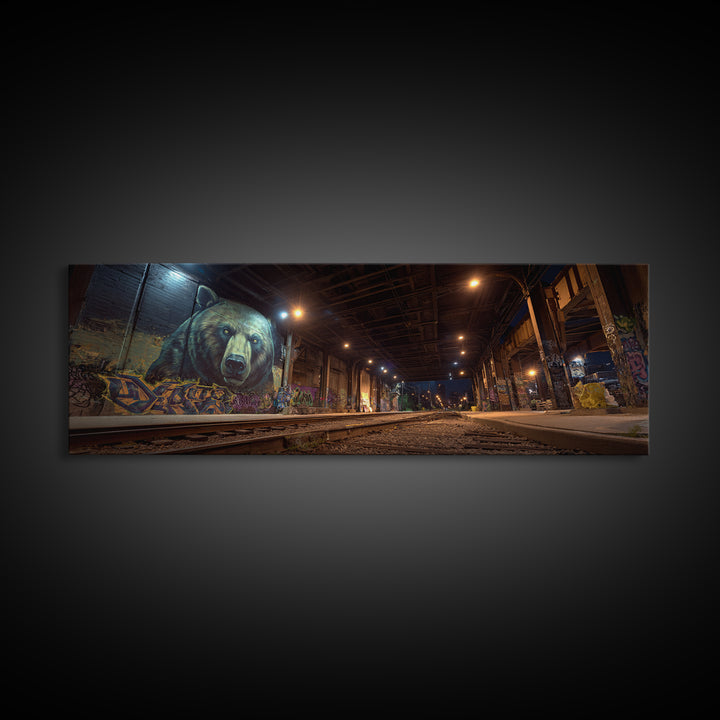 Urban Bear Mural Underpass Wall Art, Graffiti Street Art Print, Industrial Decor, Modern Office Wall Decor Canvas Gift For Him