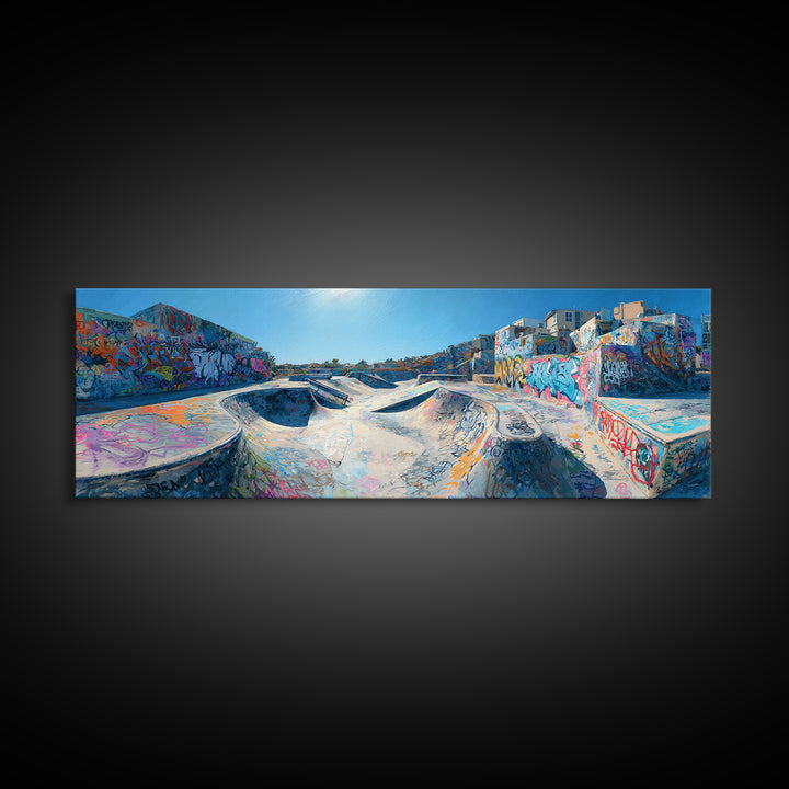 Colorful Graffiti Skatepark Urban Street Art Vibrant Wall Decor Framed Canvas Print Modern Wall Art