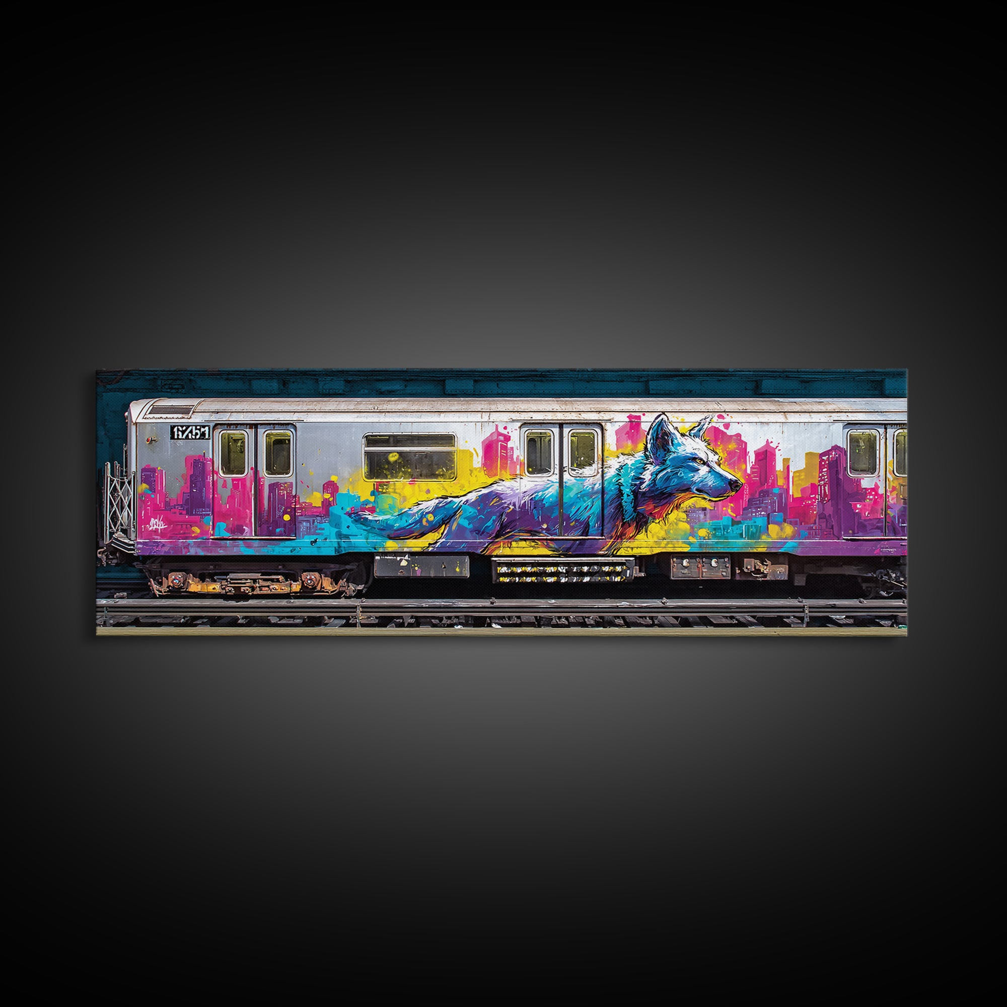Vibrant Urban Wolf Graffiti Street Art With Cityscape Backdrop Original Wall Art Canvas Print For Modern Home Decor