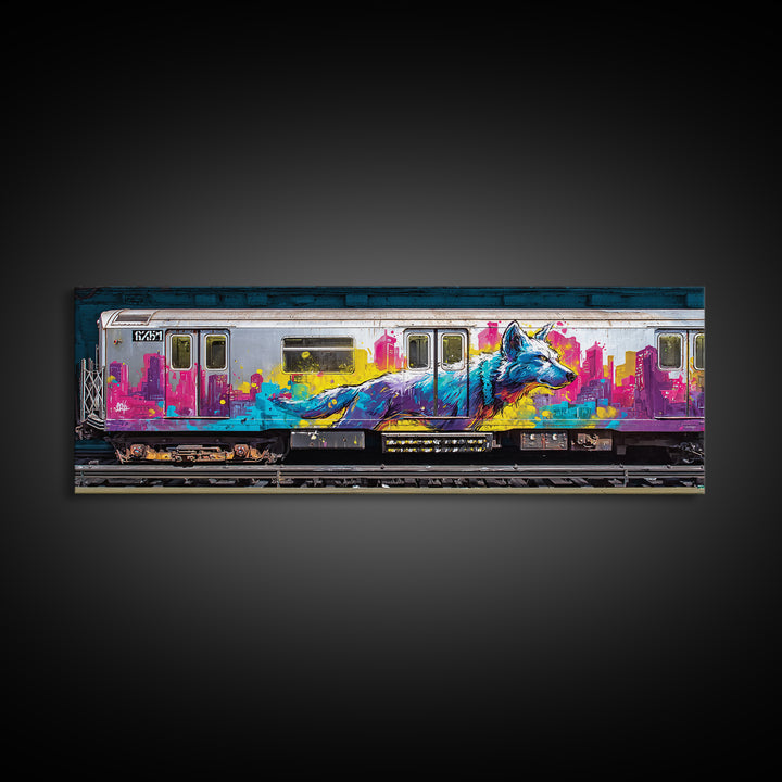Vibrant Urban Wolf Graffiti Street Art With Cityscape Backdrop Original Wall Art Canvas Print For Modern Home Decor
