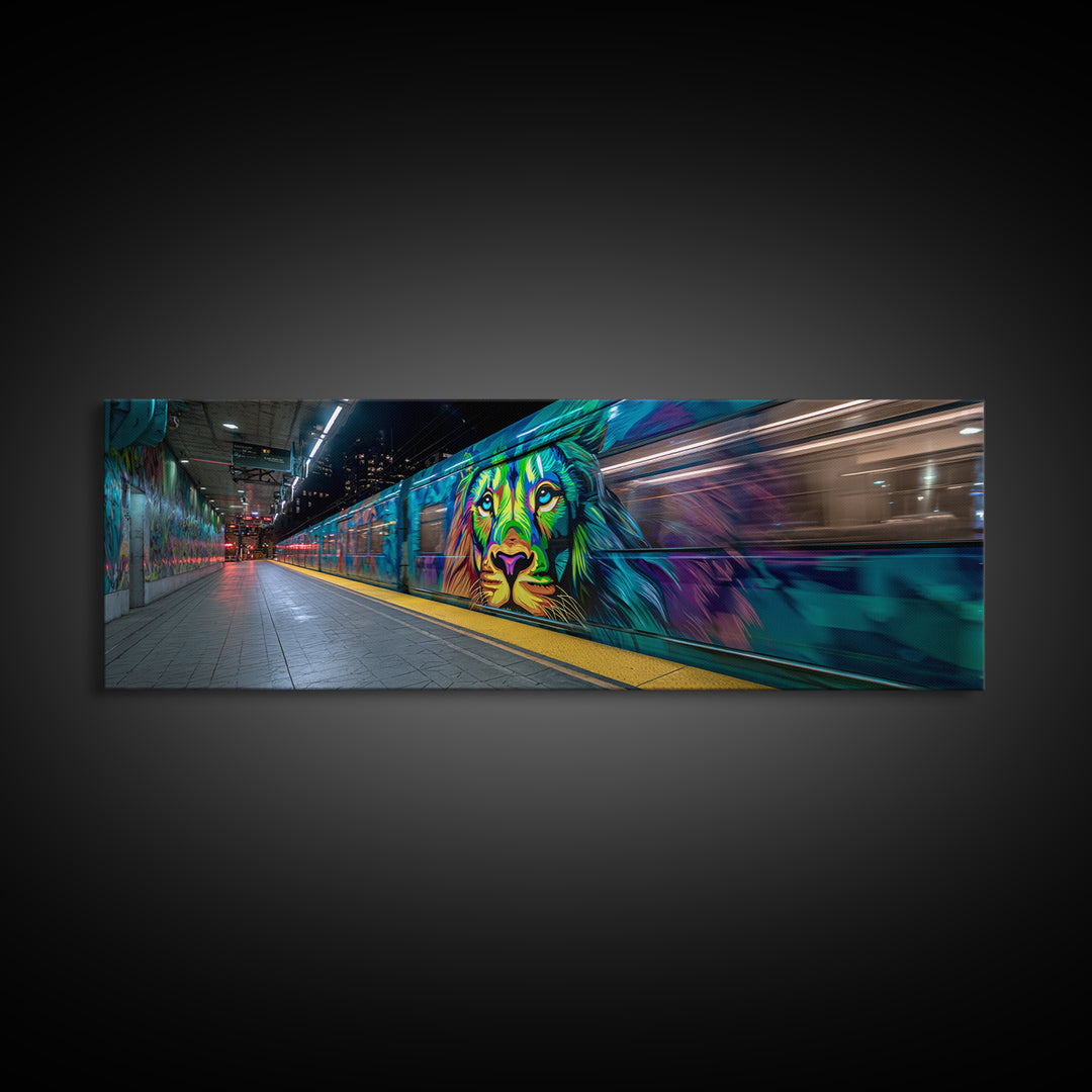 Vibrant Urban Graffiti Lion Mural On Subway Train Colorful Street Art Wall Decor Canvas Print