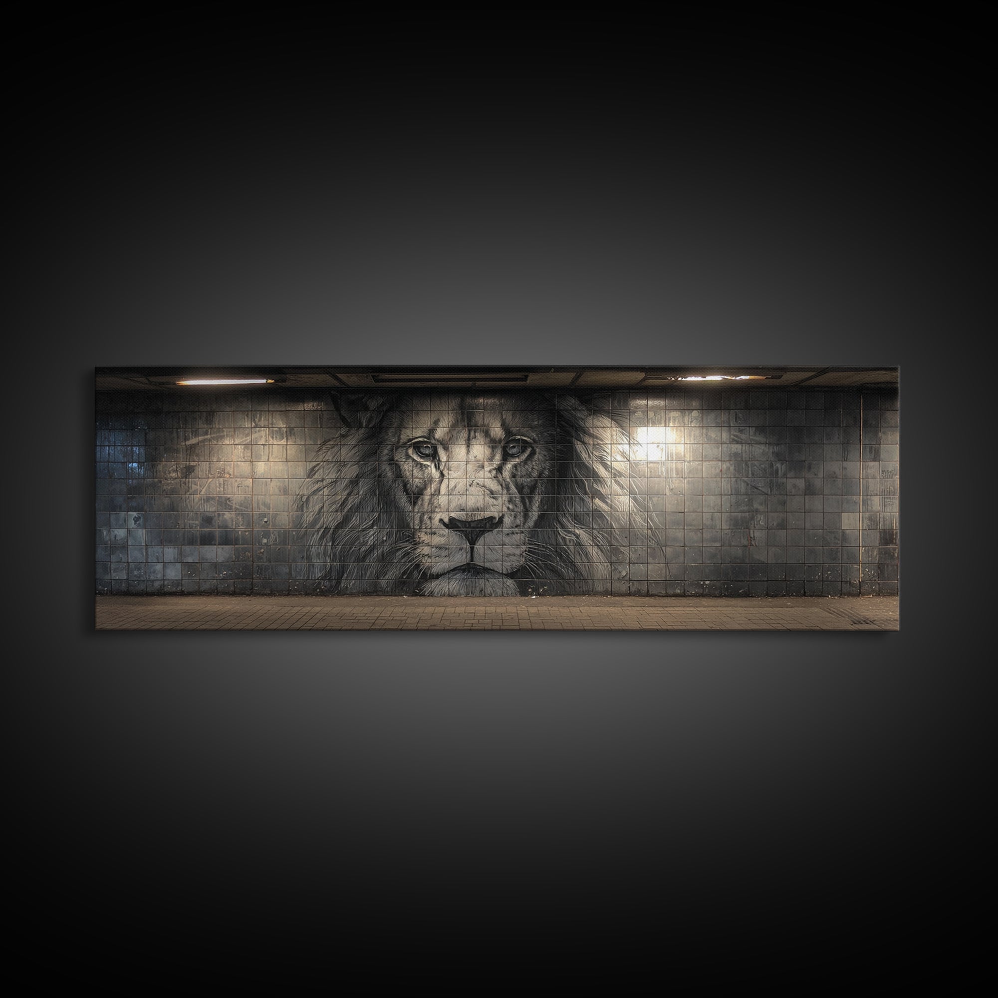 Majestic Lion Black And White Mural Style Street Art Wall Art Large Urban Decorative Canvas Print
