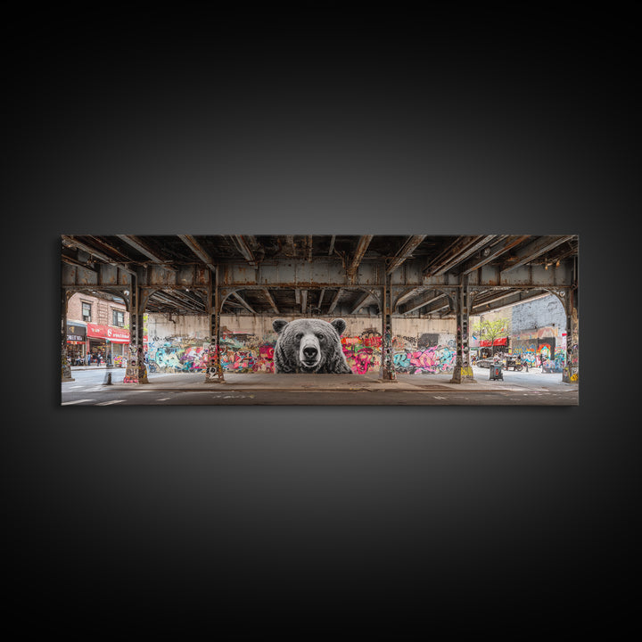 Urban Street Art Bear Mural Under Bridge Graffiti Wall Art For Modern City Decor Canvas Print