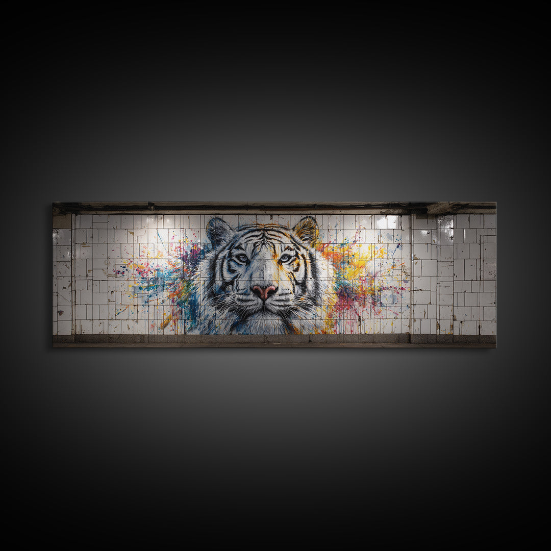 Roaring Tiger Mural Street Art Canvas Print Vibrant Urban Animal Wall Art With Colorful Graffiti For Home Or Office