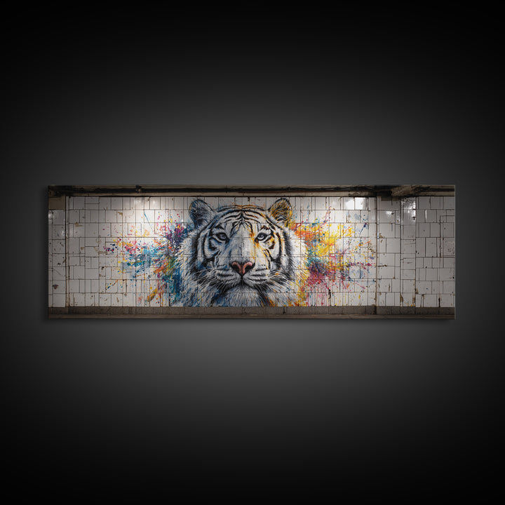 Roaring Tiger Mural Street Art Canvas Print Vibrant Urban Animal Wall Art With Colorful Graffiti For Home Or Office