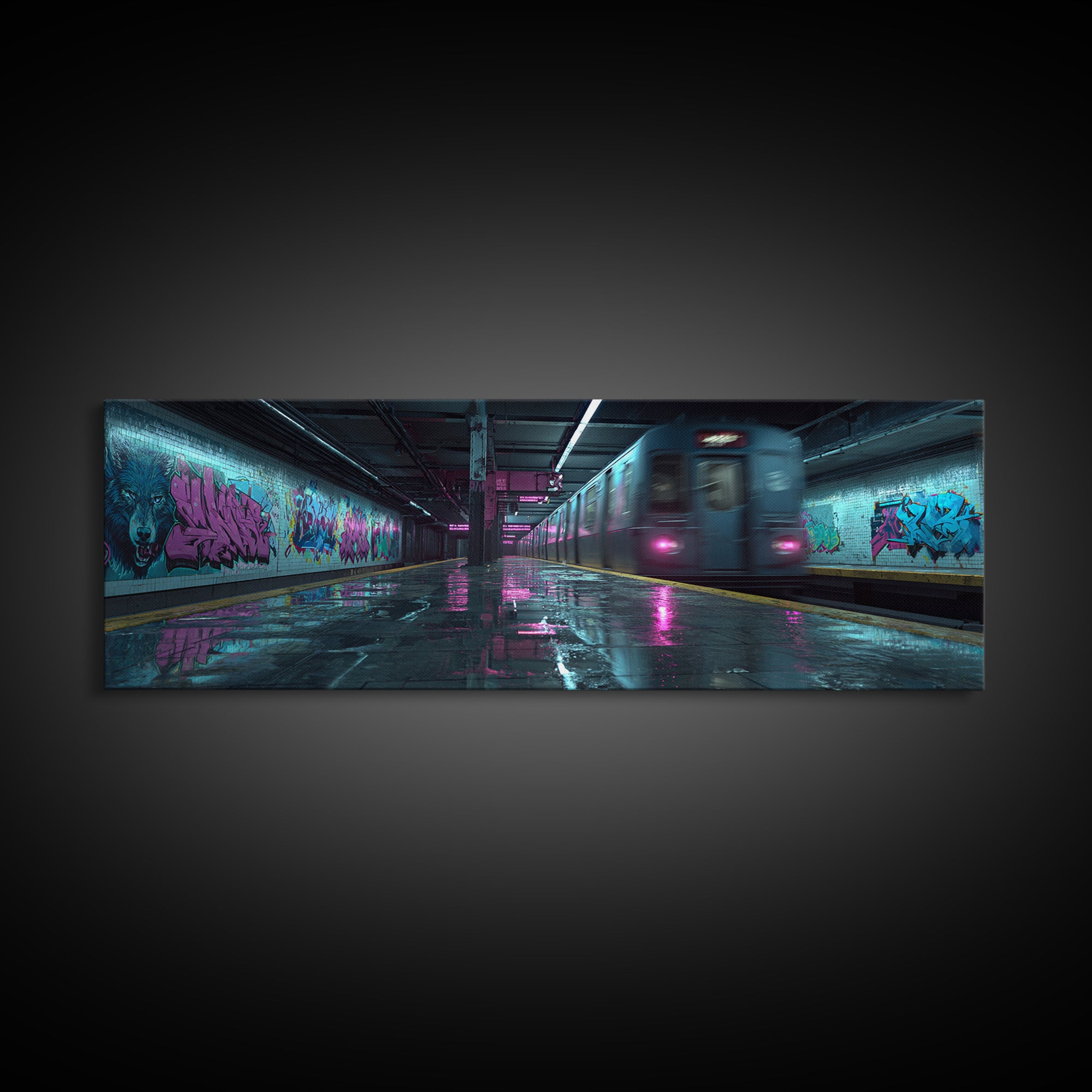 Vibrant Street Art Wolf Mural In Graffiti Tunnel Wall Art Canvas Print Urban Wall Decor For Living Room