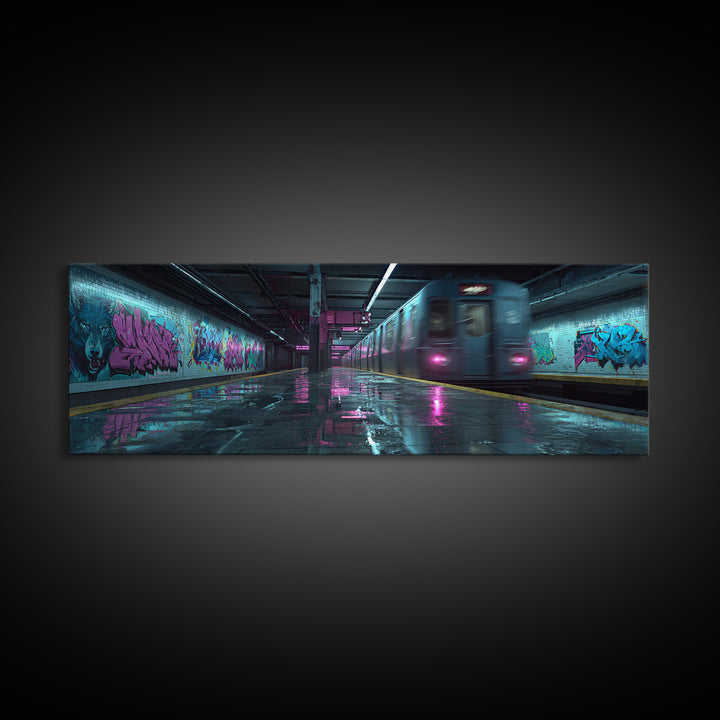 Vibrant Street Art Wolf Mural In Graffiti Tunnel Wall Art Canvas Print Urban Wall Decor For Living Room