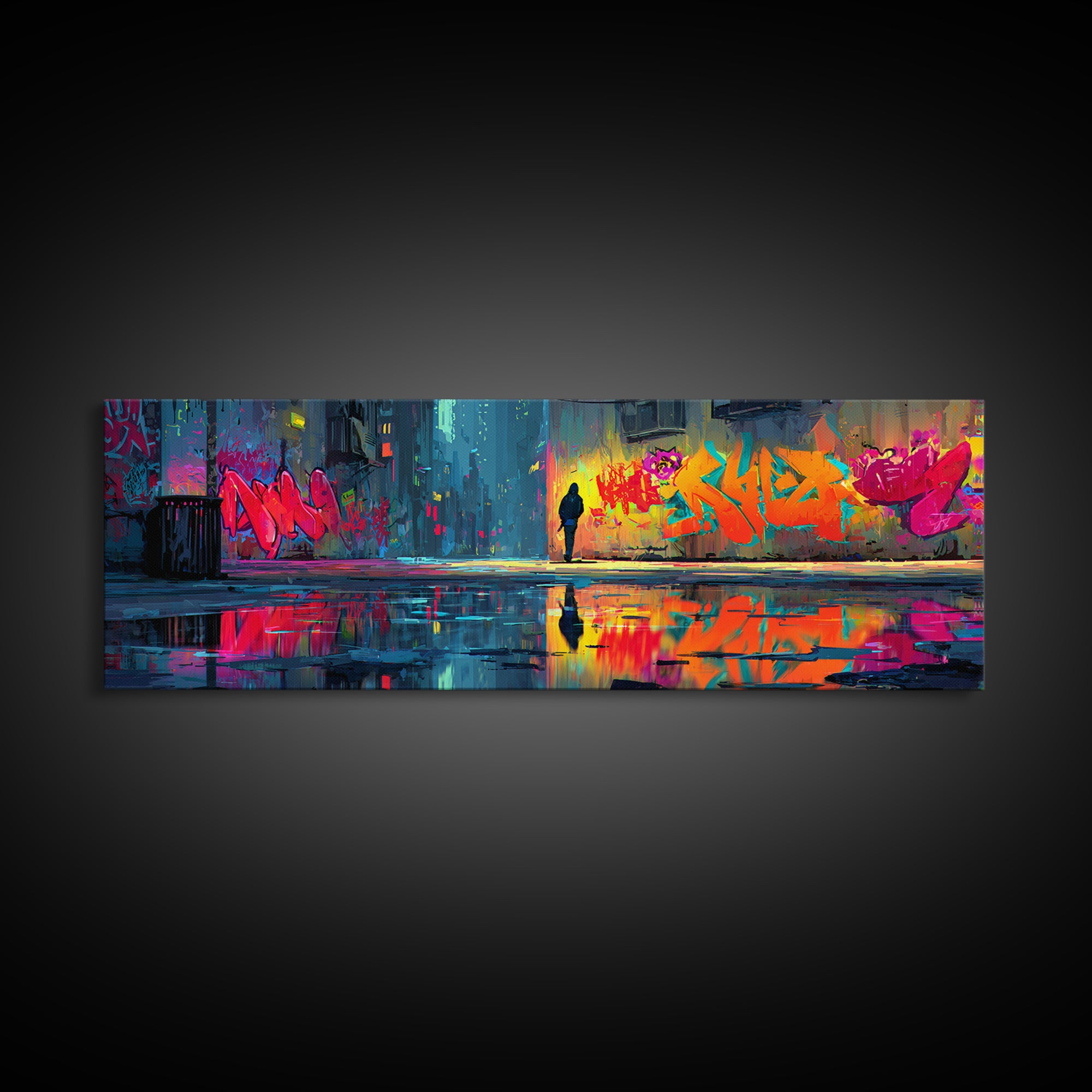 Tranquil Colorful Sunset Lake View With Two People Fishing Original Oil Painting Wall Art Canvas Print