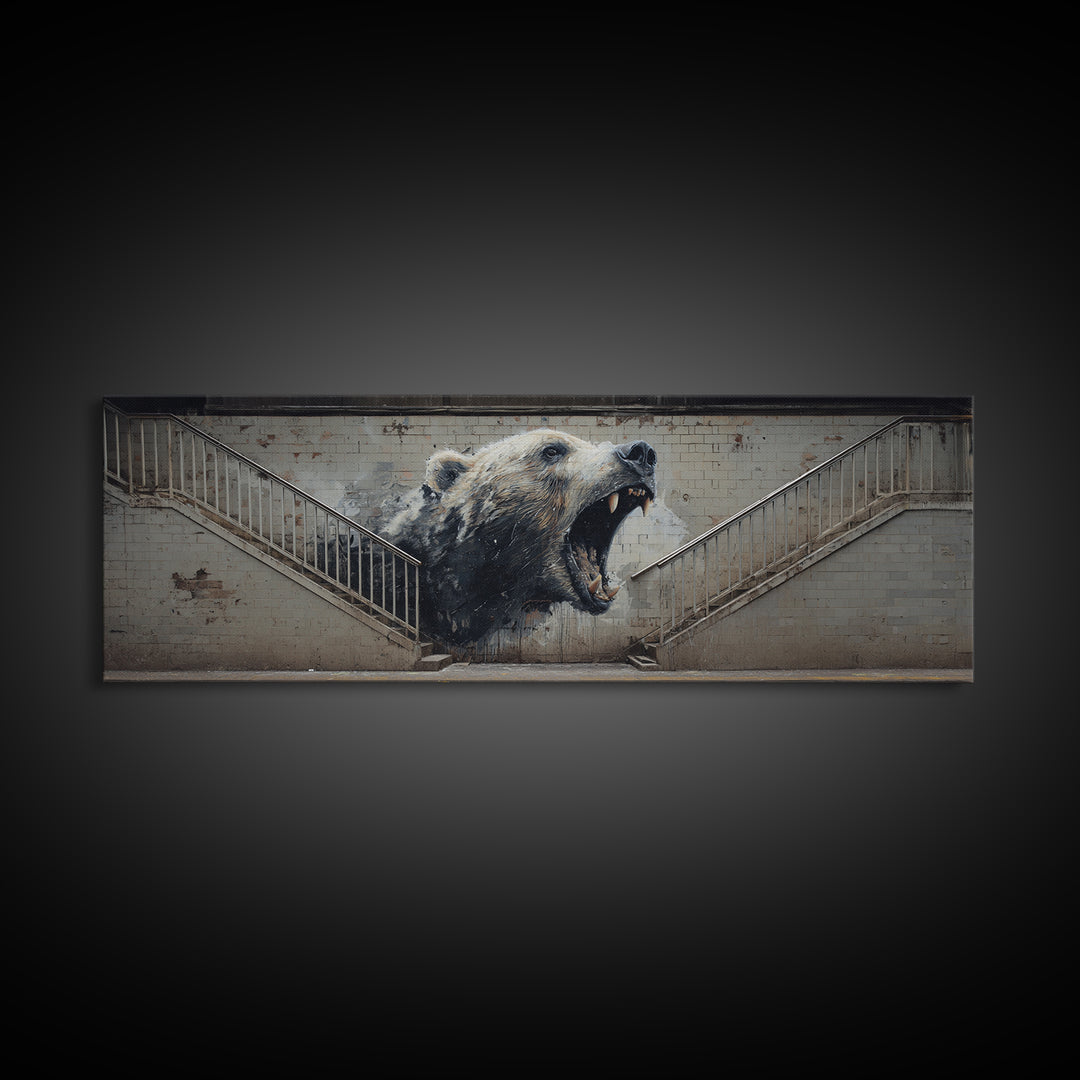 Captivating Roaring Bear Graffiti Mural Wall Art Print Canvas Print For Urban Living Room Decor And Statement Wall Art