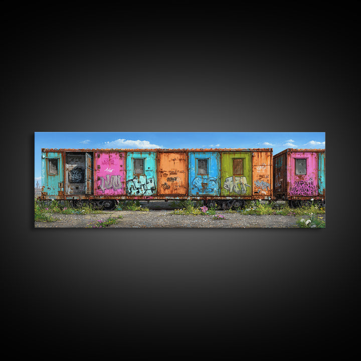 Colorful Rusted Graffiti Freight Train Car Urban Street Art Wall Art Canvas Print