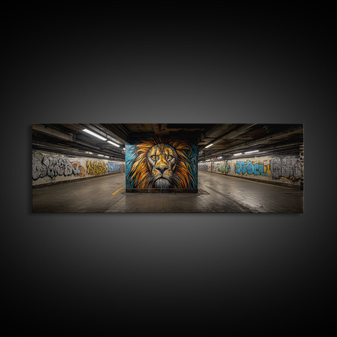 Urban Graffiti Lion Street Art Mural Wall Art Print Framed Canvas Print For Modern Living Room Decor And Trendy Wall Decor