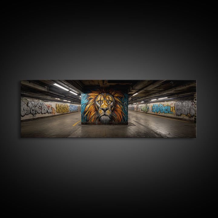 Urban Graffiti Lion Street Art Mural Wall Art Print Framed Canvas Print For Modern Living Room Decor And Trendy Wall Decor