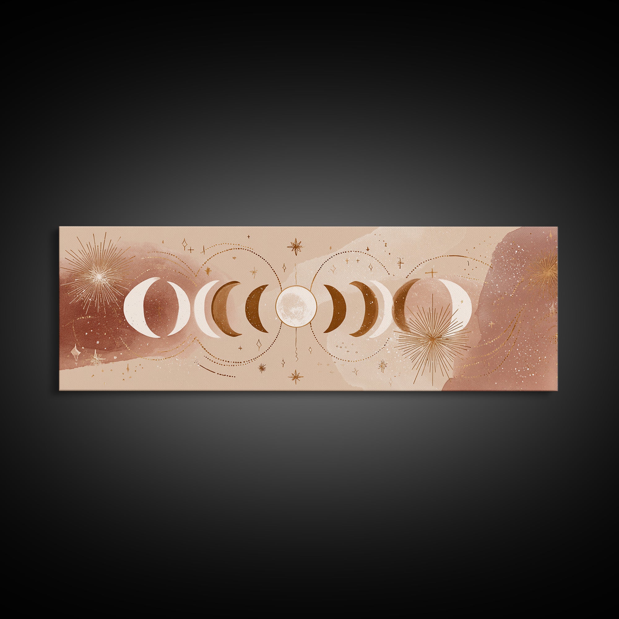 Neutral Moon Phases And Stars Wall Art, Celestial Boho Above Bed Decor, Mystical Lunar Canvas, Modern Bedroom Print, Home Decor