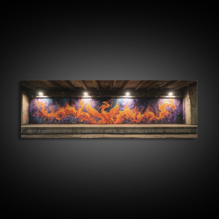 Vibrant Phoenix Graffiti Mural Street Art With Flames Fire And Purple Background Urban Wall Art Canvas Print