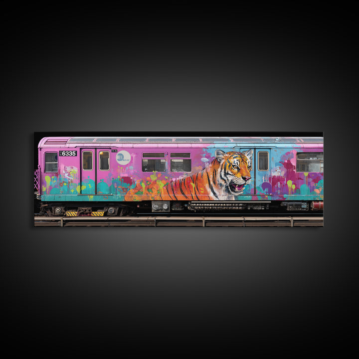 Chicago Train Tiger Street Art Wall Art Canvas Print Urban Graffiti With Bold Animal Design For Office And Home Decor
