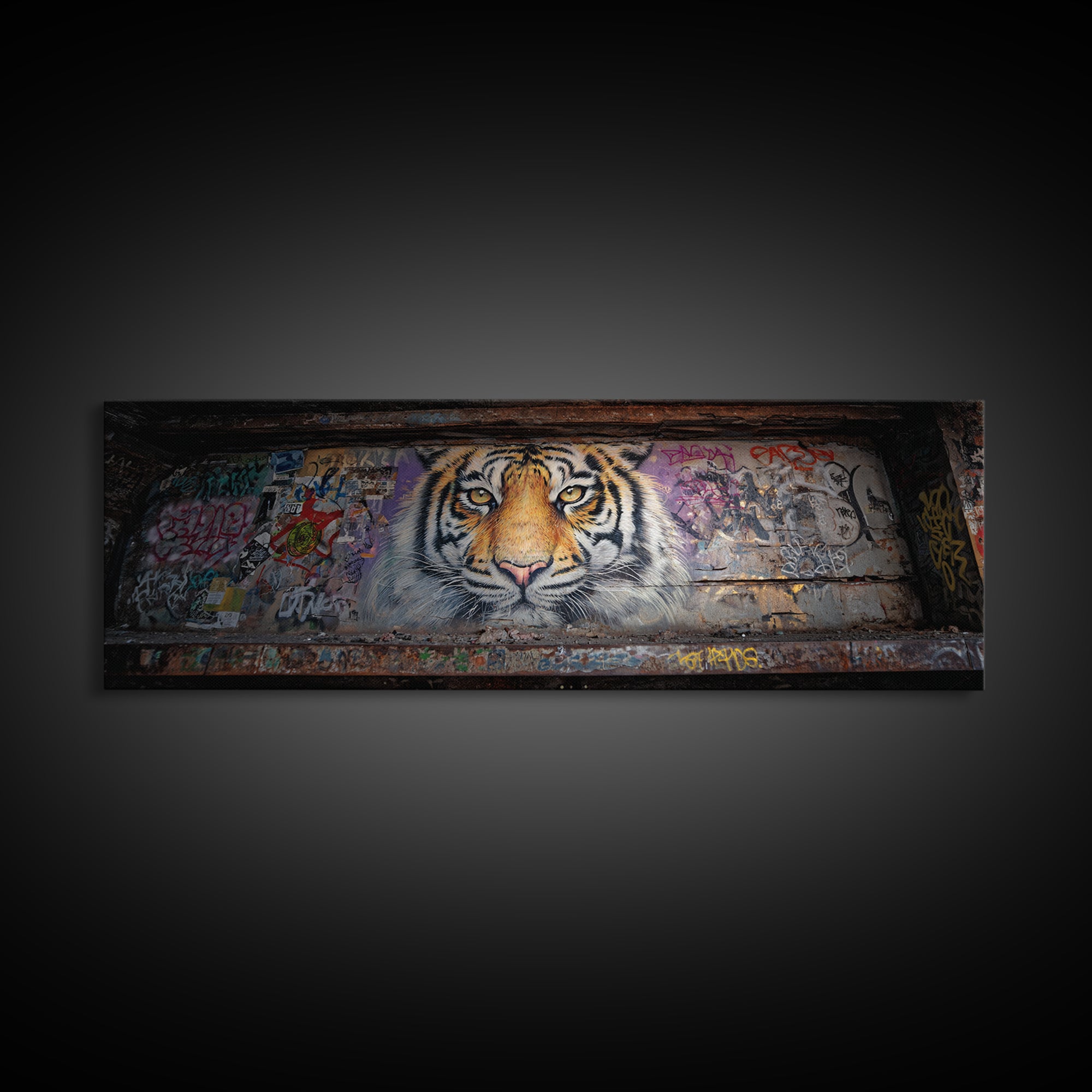 Striking Tiger Mural Street Art Large Wall Art Canvas Print Animal Lover Gift Colorful Urban Decor Vibrant Design