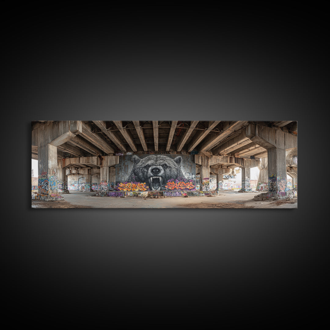 Urban Graffiti Street Art Bear Mural Photography Wall Decor Framed Canvas Print Modern Wall Art