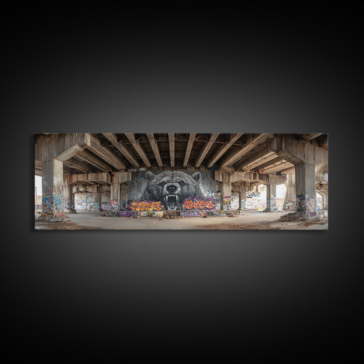 Urban Graffiti Street Art Bear Mural Photography Wall Decor Framed Canvas Print Modern Wall Art