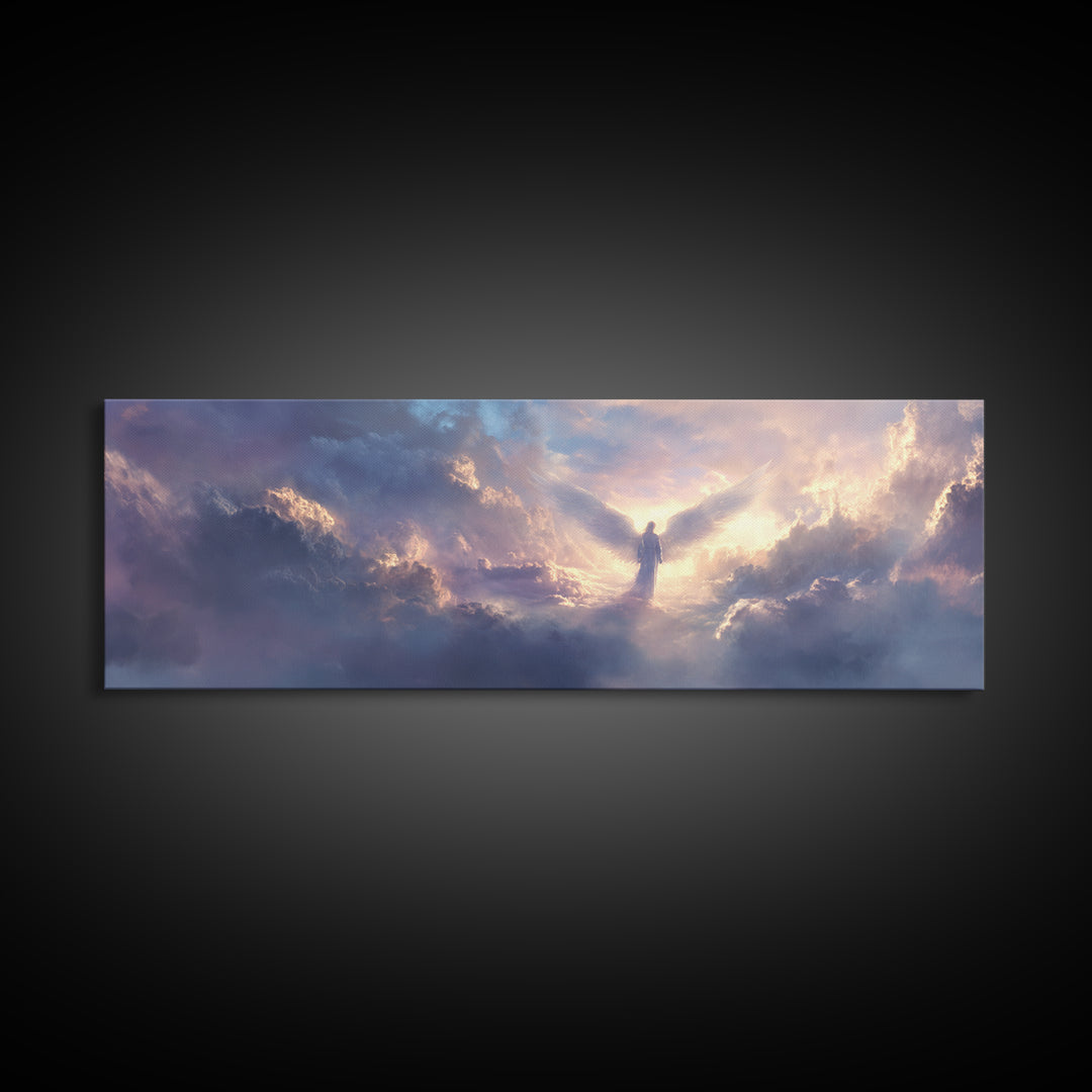 Angel In Clouds Spiritual Landscape Wall Art Framed Canvas Print Inspirational Home Decor