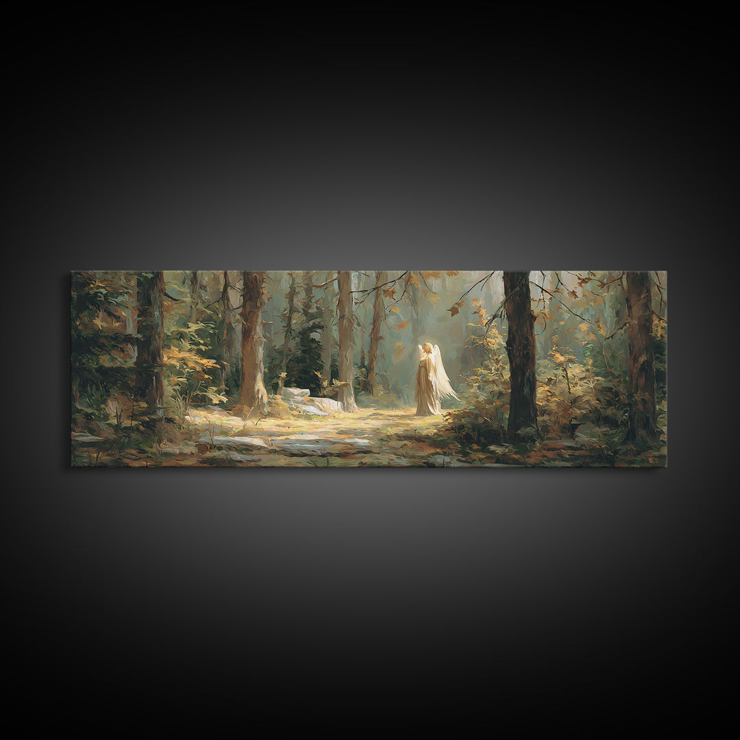Mystical Angel In Forest Fantasy Art Scene Canvas Print Ideal For Bedroom Wall Art And Enchanting Home Decor Gift