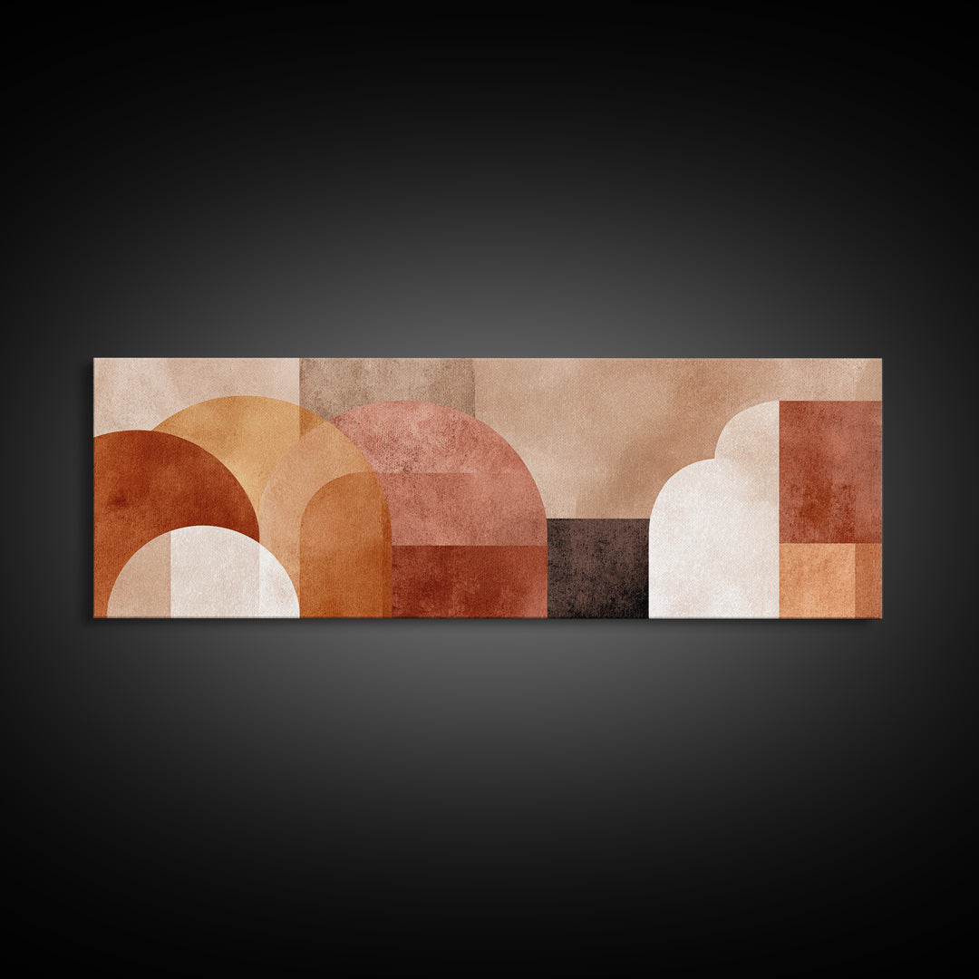 Terracotta Geometric Arches Wall Art, Neutral Abstract Shapes, Boho Modern Art Home Decor, Mid Century Framed Canvas Print