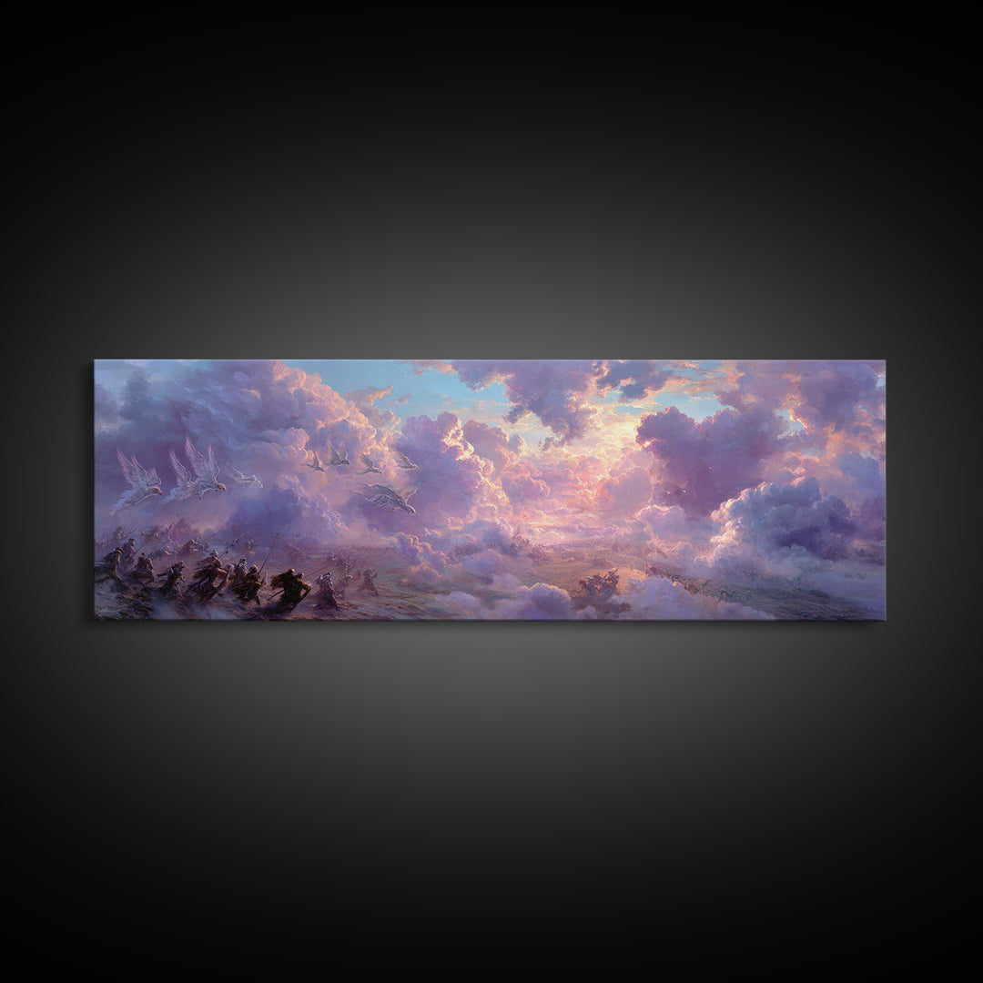 Dramatic Desert Landscape Storm Lightning Sky Digital Art Wall Art Framed Canvas Print Western Home Decor