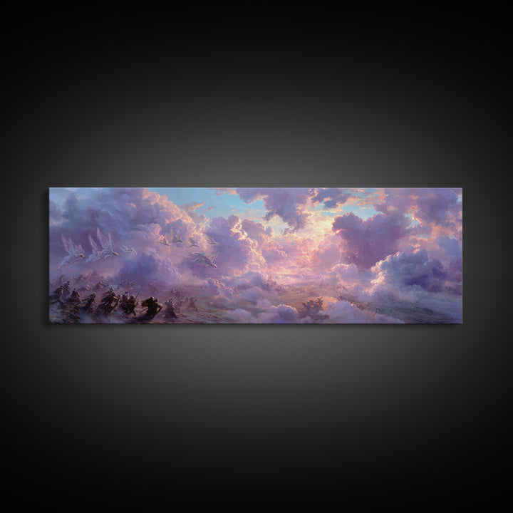 Dramatic Desert Landscape Storm Lightning Sky Digital Art Wall Art Framed Canvas Print Western Home Decor