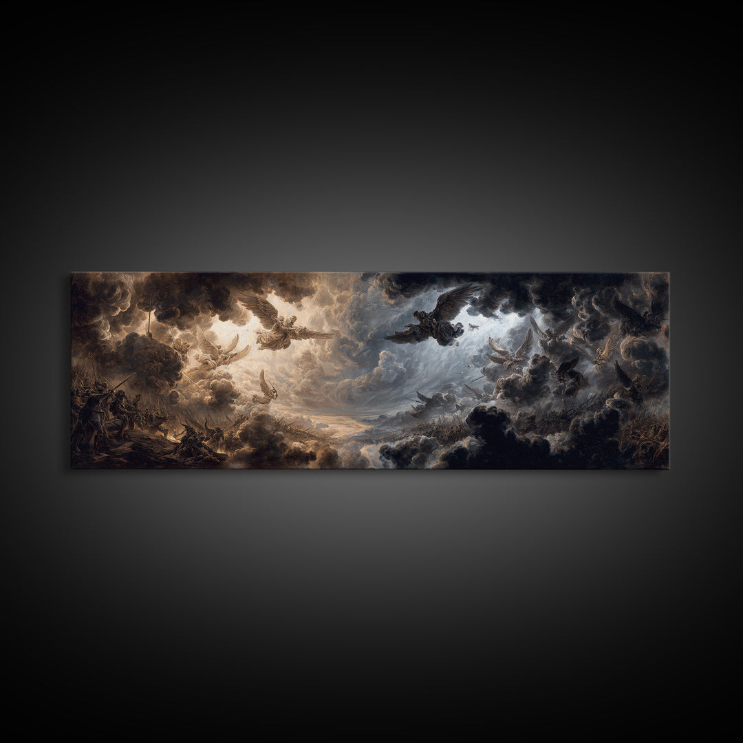 Epic Battle Scene With Angels And Warriors Dramatic Baroque Art Wall Art Framed Canvas Print For Home