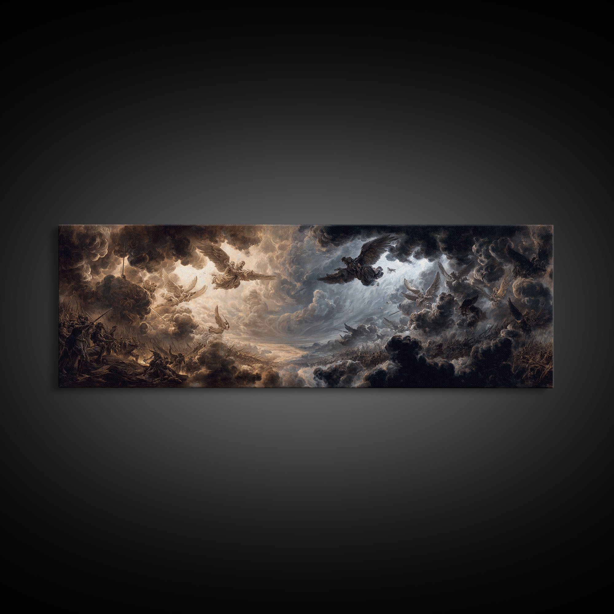 Epic Battle Scene With Angels And Warriors Dramatic Baroque Art Wall Art Framed Canvas Print For Home