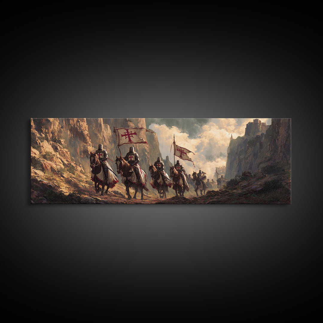 Medieval Knights On Horseback Dramatic Historical Landscape Oil Painting Wall Art Framed Canvas Print