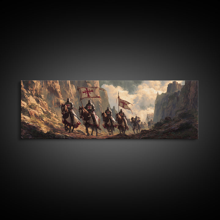 Medieval Knights On Horseback Dramatic Historical Landscape Oil Painting Wall Art Framed Canvas Print