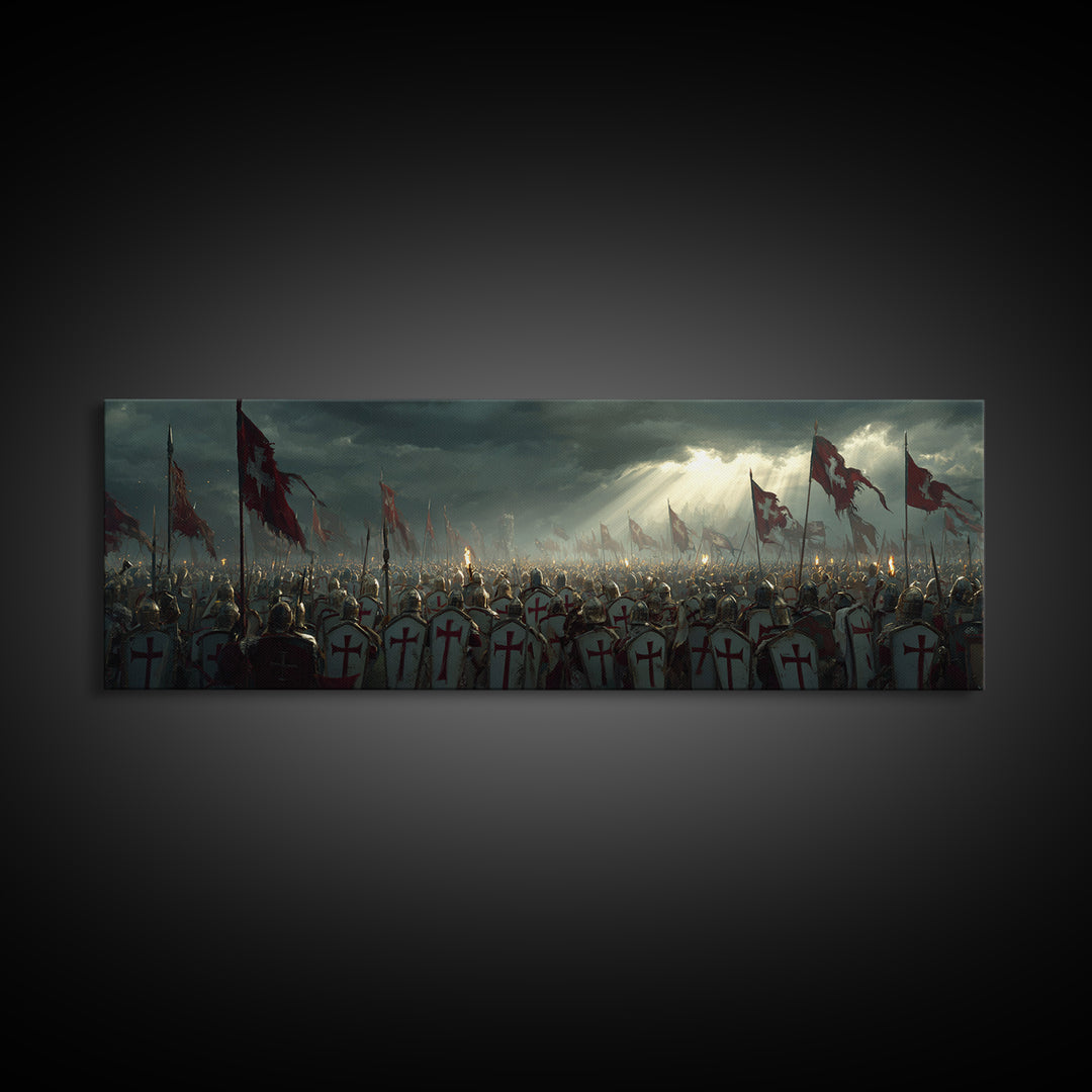 Medieval Crusader Knights Preparing For Battle Under Stormy Sky Wall Art Canvas Print For Historical Home Decor And Office