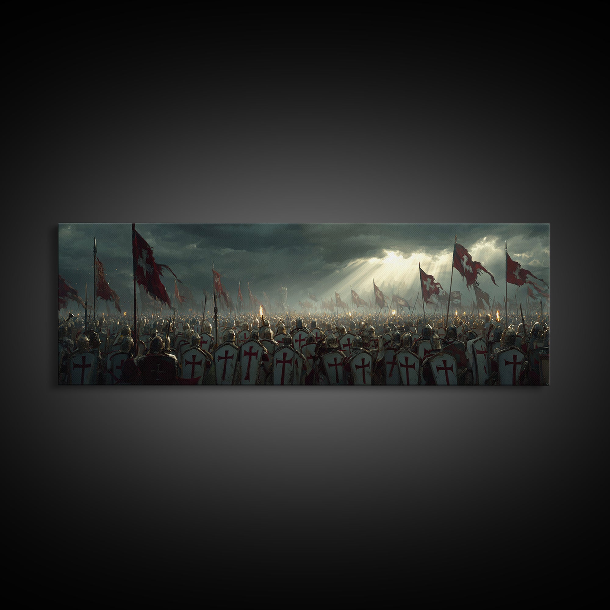 Medieval Crusader Knights Preparing For Battle Under Stormy Sky Wall Art Canvas Print For Historical Home Decor And Office