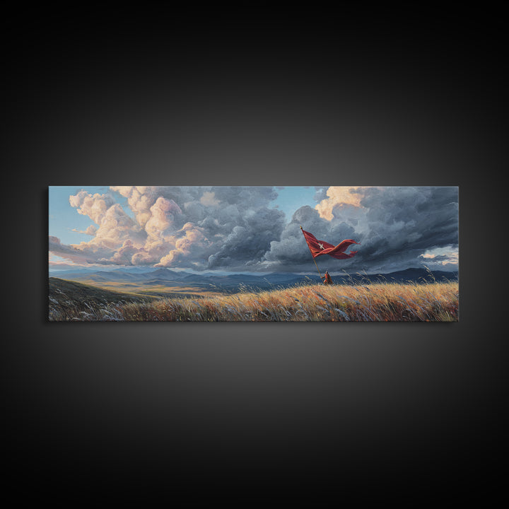 Majestic Knight in Armor Holding Sword With Dramatic Sky Background Medieval Fantasy Art Canvas Print