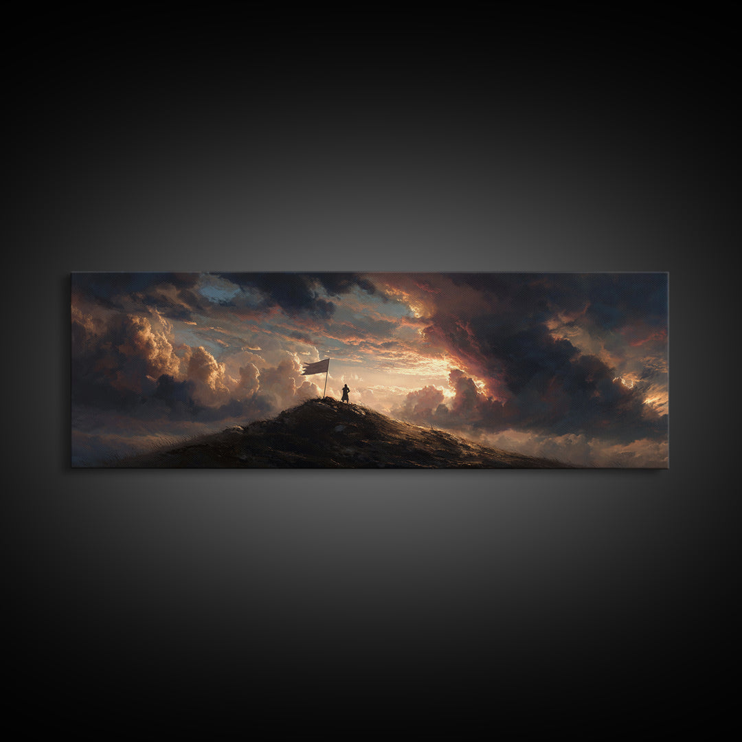 Dramatic Dawn Mountain Cliff Edge Painting Wall Art Framed Canvas Print Majestic Scenic Nature Landscape Decor