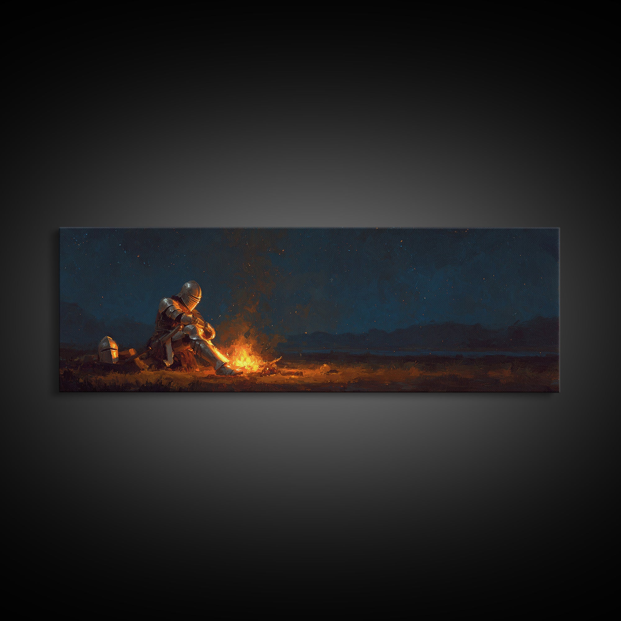Medieval Knight Moist By Campfire Oil Painting Reproduction Canvas Print Classic Historical Wall Art Decor
